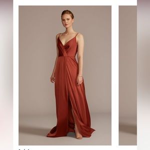 David’s Bridal Stretch Charmeuse Cowl Back Bridesmaid Dress in Cinnamon size 2